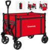 Collapsible Wagon Cart with Wheels Foldable Wagon Folding Outdoor Utility Wagon Grocery Wagon for Camping Shopping Sports Gardeing Fishing (Red)