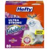 Hefty Ultra Strong 13 Gallon Trash Bags, Tall Kitchen Trash Bags 13 Gallon Size, Resist Leaks, Punctures, and Rips, Continuous Odor Control, White, Fabuloso Scent, 80 Bags