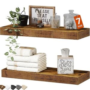 QEEIG Bathroom Floating Shelves for Wall Mounted Shelf Over Toilet Farmhouse Home Decor Display Shelving Small 16 inch Set of 2, Rustic Brown (008-40BN)