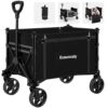 Collapsible Wagon Cart with Wheels Foldable Wagon Folding Outdoor Utility Wagon Grocery Wagon for Camping Shopping Sports Gardeing Fishing (Black)