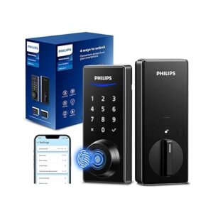 Philips Fingerprint Keyless Entry Door Lock with App Control, Front Door Smart Lock Deadbolt, 9Months Battery, IP53 Waterproof, BHMA Grade 3-Matte Black
