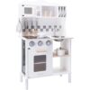 New Classic Toys Wooden Pretend Toy Kitchen for Kids with Role Play Bon Appetit Electric Cooking Included Accesoires Makes Sound, Modern White