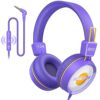 RIYO Kids Headphones with Microphone Wired On-Ear Headphones with 85dB/94dB Volume Limited 3.5mm Jack Foldable Stereo Headphones for Kids/School/Travel/Cellphones/Tablets/Kindle (Purple)