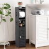 Toilet Paper Storage Cabinet,Toilet Paper Holder Stand,Bathroom Storage Cabinet with Roller,Slim Storage Cabinet for Small Space,Black