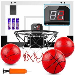 Indoor Basketball Hoop Boys Gifts for Teens and Adults Door Room Basketball Hoop Mini Hoop with Electronic Scoreboard, 3 Balls and Batteries Basketball Toys for 8 9 10 11 12