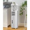 AOJEZOR Bathroom Storage Cabinet: Toilet Paper Holder Cabinet with Roll for Small Spaces White