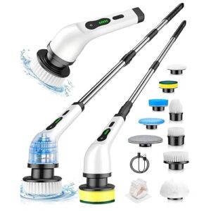 Electric Spin Scrubber, Cordless Cleaning Brush, Shower Scrubber with 9 Brush Heads 2H Power Dual Speed, Adjustable Extension Handle, IPX7 Waterproof for Tub Tile Floor Car, LX A-J1