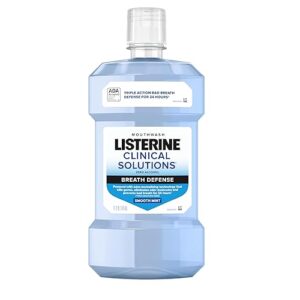 Listerine Clinical Solutions Breath Defense Alcohol Free Mouthwash, Oral Rinse with a Triple-Action Formula Fights Bad Breath for 24 Hours, Smooth Mint Flavor, 1 L