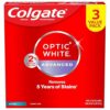 Colgate Optic White Advanced Hydrogen Peroxide Toothpaste Pack, Teeth Whitening Toothpaste, Enamel-Safe Hydrogen Peroxide Formula, Helps Remove Tea, Coffee, and Wine Stains, Icy Fresh, 3 Pack, 3.2 o