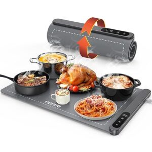 FEPPO Food Warming Mat, Upgrade High-tech Graphene Heating, Fast Full Surface Electric Warming Tray with 6 Level Adjustable Temperature and 6 Hours Timer, Roll Up Food Warmers for Parties Buffet
