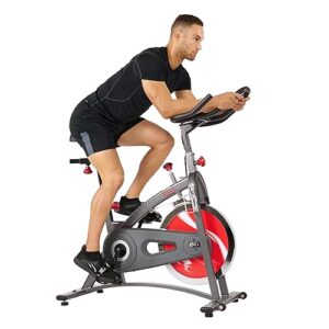 Sunny Health & Fitness Stationary Exercise Bike Machine w/4-Way Adjustable Cushion Seat & Multi-Grip Handlebar, Indoor Cycling Equipment for Home Cardio Training, Optional Heavy-Duty & 40LB Flywheel