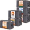 Lifewit 6 Pack Clothes Storage, Foldable Storage and Organization, Storage Bins with Lids, Blanket Storage with Clear Window, Closet Storage with Reinforced Handles for Clothing, Bedding, Gray