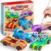 Klever Kits 4 DIY Wooden Race Cars-Build & Paint Your Own Wood Craft Kit, 4 Race Cars Toy, Easy to Assemble Arts Crafts Kit, Birthday Party Presents for Kids Boys Ages 6 and Up