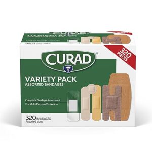CURAD Assorted Bandages Bulk Variety Pack | 5 Styles Including Waterproof, Sheer, Plastic, Heavy Duty & Flex-Fabric | First Aid Kit Essentials | Protects Scrapes, Cuts & Burns | 320 Count