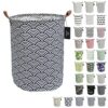 laundry baskets,bedroom hamper,kitchen organization,GodenMoninG 62.8L Waterproof Round Cotton Linen with Handles Collapsible storage basket. (Blue Waves)