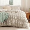 Bedsure Seersucker Duvet Cover Queen Size- Boho Bedding Duvet Cover Set for All Seasons, 1 Duvet Cover & 2 Pillowcase, Textured Duvet Cover with Zipper Closure, 8 Corner Ties (Beige,90x90)