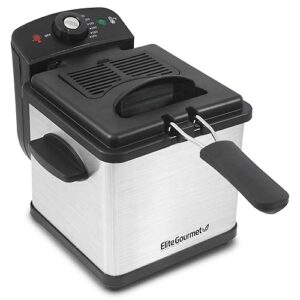 Elite Gourmet EDF1607# 800-Watt Mesh Basket 1.6 Quart / 6.5 Cup Oil Capacity, Electric Immersion Deep Fryer with Temperature Knob and Lid with View Window, stainless steel
