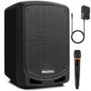Pyle Bluetooth Karaoke PA Speaker - Indoor / Outdoor Portable Sound System with Wireless Mic, Audio Recording, Rechargeable Battery, USB / SD Reader, Stand Mount - for Party, Control - PSBT65A Black