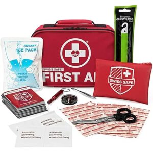 Swiss Safe 2-in-1 First Aid Kit for Car, Travel & Home, Businesses - Bonus Mini Kit for Medical Emergency Aid, Survival, Camping - FSA & HSA Eligible - 120+32 Pcs, Small+Travel FAK