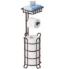 TomCare Toilet Paper Holder Upgraded Toilet Paper Stand with Raised Feet Metal Bathroom Accessories Tissue Paper Dispenser Free Standing Toilet Paper Roll with Storage Shelf (Bronze)