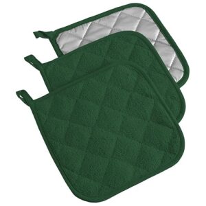 DII Basic Terry Collection Quilted 100% Cotton, Potholder, Dark Green, 3 Piece