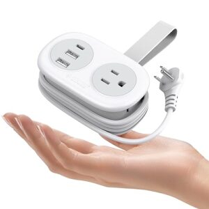ORICO Travel Power Strip, 3.7FT Small Extension Cord, Portable Power Strip Flat Plug with 2 AC Outlets 3 USB Ports (1 USB C), Multi Plug Extension Cord for Travel, Cruise, Office, Hotels