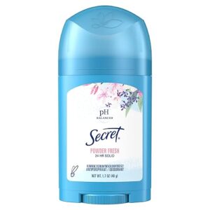 Secret Antiperspirant and Deodorant for Women, 24hr Sweat & Odor Protection, PH Balanced Protection, Gentle on Skin, Wide Solid, Travel Size, Powder Fresh Scent, 1.7 oz