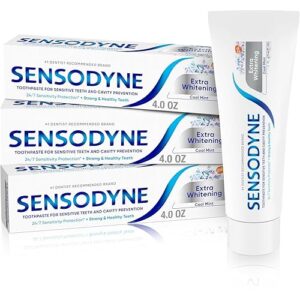 Sensodyne Extra Whitening Sensitive Teeth and Cavity Prevention Whitening Toothpaste, Amazon Exclusive, Cool Mint -4 Ounces (Pack of 3)