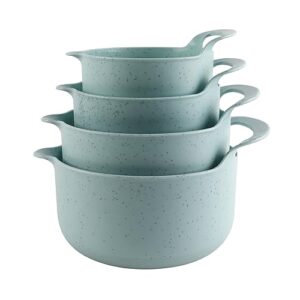 COOK WITH COLOR Nesting Plastic Mixing Bowl Set with Pour Spouts and Handles, Speckled Mint, 4 Piece Non-Slip