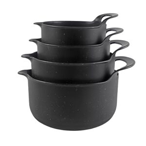 COOK WITH COLOR Nesting Plastic Mixing Bowl Set with Pour Spouts and Handles, Black Speckled, 4 Piece Non-Slip