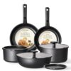 CAROTE Pots and Pans Set Non Stick, Cookware Set Detachable Handle, Nonstick Induction Kitchen Sets Non Stick with Removable Handle, RV Cook Ware, Oven Safe, Black