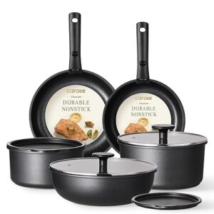 CAROTE Pots and Pans Set Non Stick, Cookware Set Detachable Handle, Nonstick Induction Kitchen Sets Non Stick with Removable Handle, RV Cook Ware, Oven Safe, Black