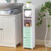 AOJEZOR Toilet Paper Holder Stand: Small Bathroom Storage Cabinet - Mint Green - White