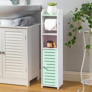 AOJEZOR Toilet Paper Holder Stand: Small Bathroom Storage Cabinet - Mint Green - White