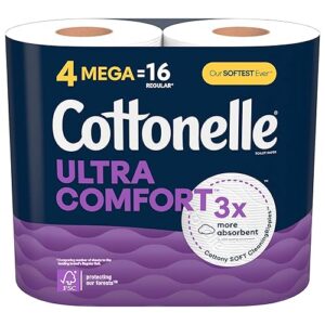 Cottonelle Ultra Comfort Soft Toilet Paper, 4 Mega Rolls (4 Mega Rolls = 16 Regular Rolls), 244 Sheets Per Roll