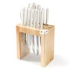 CAROTE 14PCS Knife Set with Acrylic Block, Kitchen Knives with Built-in Sharpener, Cutlery Set with High Carbon Stainless Steel Sharp Blade, Dishwasher Safe, White