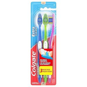 Colgate Extra Clean Toothbrush, Soft Toothbrush for Adults, 3 Count (Pack of 1)