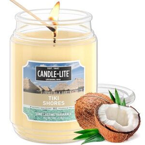CANDLE-LITE Everyday Scented Tiki Shores Scented, One 18 oz. Single-Wick Aromatherapy Candle with 110 Hours of Burn Time, Off-White (Individual Box)