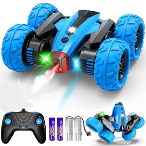 RC Cars, 2.4GHz Fast Stunt RC Car, 4WD Double Sided 360° Rotating RC Trucks with Headlights, High Speed Off Road Stunt Truck, Cool Spray Patterns, Remote Control Cars Toy for Boys Girls