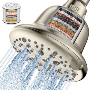 Cobbe Filtered Shower Head, 7 Modes High Pressure Shower Heads - 16 Stage Shower Head Filter for Hard Water for Remove Chlorine and Harmful Substances (Elegant Brushed Nickel, 5 Inch Round)