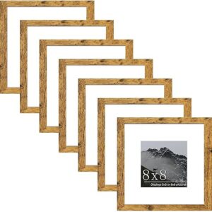 Picrit 8x8 Picture Frame Set of 7, Display 5 x 5 with Mat or 8 x 8 Without Mat, Photo Frames for Wall Mounting or Table Top Display, Brown.