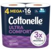 Cottonelle Ultra Comfort Soft Toilet Paper - 4 Mega Rolls (16 Regular Rolls), 244 Sheets Each