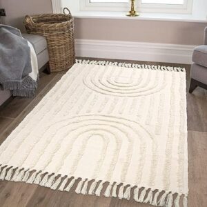 LEEVAN Boho Rainbow Area Rug Floor Carpet 4x6 ft, Farmhouse Rugs Washable Woven Living Room Rug Beige Cotton Woven Accent Rug for Indoor Outdoor Kitchen/Hallway/Bedroom/Bohemian Patio Rug