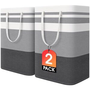 HomeHacks 2-Pack Large Laundry Basket, Waterproof, Freestanding Laundry Hamper, Collapsible Tall Clothes Hamper with Extended Handles for Clothes Toys in the Dorm and Family-(Gradient Grey, 75L)
