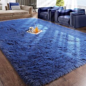 RUGTUDER Navy Blue Ultra Soft Area Rug for Bedroom, 4x6 Feet, Fluffy Rugs, Plush Rugs for Living Room, Furry Rugs for Boys &Girls Kids Room, gy Rug for Nursery Room, Fuzzy Rugs for Teen Dorm Decor
