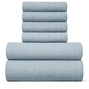 Full 6 Piece Sheet Set - Breathable & Cooling Sheets - Hotel Luxury Bed Sheets - 1 Flat Sheet, 1 Fitted Sheet & 4 Pillowcases - Deep Pocket - Easy Fit, Soft & Wrinkle Free - Full Heathered Blue Sheets