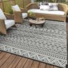 MontVoo-Outdoor Rug Carpet Waterproof 5x8 ft Reversible Patio Rug RV Camping Rug-Plastic Straw Rug Outside Indoor Outdoor Area Rug for Patio Deck Balcony Picnic Beach Outdoor Decor Boho Grey