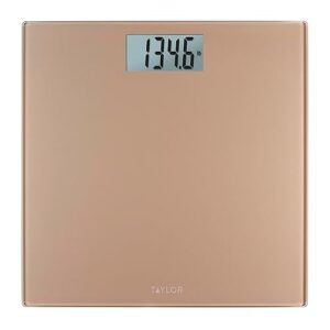 Taylor Digital Scales for Body Weight, Highly Accurate 400 LB Capacity, Durable Glass Platform 11.8 x 11.8 Inches, Easy to Read 3.2 Inches x 1.5 Inches Display, Champagne