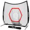 GoSports 7 ft x 7 ft Baseball & Softball Practice Hitting & Pitching Net with Bow Type Frame, Carry Bag and Strike Zone - Choose Red, Black, or PRO, Great for All Skill Levels