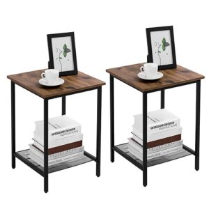 VASAGLE End Table Set of 2, 2-Tier Nightstands Side Table Night Stand Bedside Desk for Small Space in Living Room, Bedroom, Steel Frame, Easy Assembly, 2-Pack, Chestnut Brown, ULET202B17